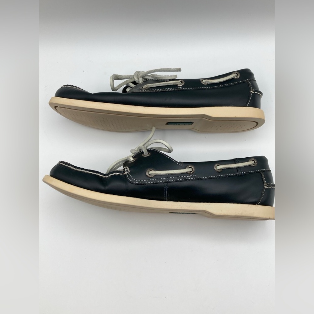 L.L. Bean Women's Navy Leather Slip on Boat Loafers Shoes Size 9 - Picture 3 of 11